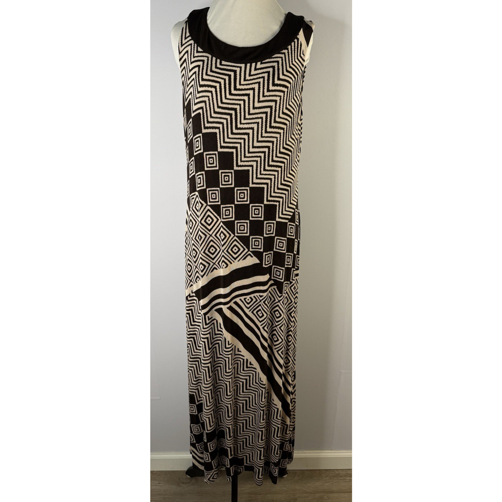 Chico's Travelers Sleeveless Maxi Dress Size 1 M‎ Wearable Art Ethnic Brown